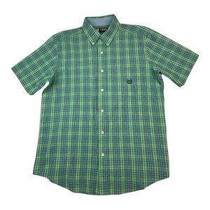 Chaps Green Plaid Short Sleeve Button Down Shirt Size M